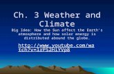 Ch. 3 Weather and Climate Big Idea: How the Sun affect the Earth’s atmosphere and how solar energy is distributed abound the globe.