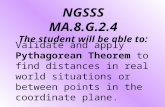 NGSSS MA.8.G.2.4 The student will be able to: Validate and apply Pythagorean Theorem to find distances in real world situations or between points in the.
