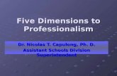 Five Dimensions to Professionalism Dr. Nicolas T. Capulong, Ph. D. Assistant Schools Division Superintendent.