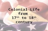 Colonial Life from 17 th to 18 th century. Demographics 18 th century immigration from: –Germany –France –Scotland  birth rate / population growth.