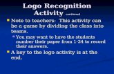 Logo Recognition Activity continued Note to teachers: This activity can be a game by dividing the class into teams. Note to teachers: This activity can.