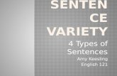 4 Types of Sentences Amy Keesling English 121. 1 st Sentence Type.