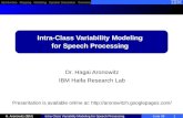 Introduction Mapping Modeling Speaker Diarization Summary H. Aronowitz (IBM) Intra-Class Variability Modeling for Speech Processing June 08 1 Dr. Hagai.