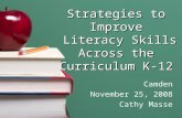 Strategies to Improve Literacy Skills Across the Curriculum K-12 Camden November 25, 2008 Cathy Masse.