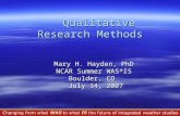 Qualitative Research Methods Mary H. Hayden, PhD NCAR Summer WAS*IS Boulder, CO July 14, 2007 July 14, 2007.
