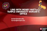 DEALING WITH MONEY MATTERS: TEMPLE UNIVERSITY BURSAR’S OFFICE bursar.temple.edu bursar@temple.edu.