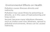 Environmental Effects on Health Pollution causes illnesses directly and indirectly. Pollution may cause illness by poisoning us directly, as in the cases.