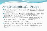 Antimicrobial Drugs Chemotherapy: The use of drugs to treat a disease Antimicrobial drugs: Interfere with the growth of microbes within a host Antibiotic: