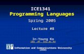 ICE1341 Programming Languages Spring 2005 Lecture #8 Lecture #8 In-Young Ko iko.AT. icu.ac.kr iko.AT. icu.ac.kr Information and Communications University.