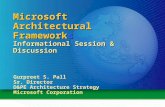 Microsoft Architectural Frameworks Informational Session & Discussion Gurpreet S. Pall Sr. Director D&PE Architecture Strategy Microsoft Corporation.