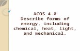 ACOS 4.0 Describe forms of energy, including chemical, heat, light, and mechanical.