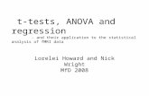 Lorelei Howard and Nick Wright MfD 2008 t-tests, ANOVA and regression - and their application to the statistical analysis of fMRI data.
