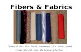 Fibers & Fabrics Variety of fabric. From the left: evenweave cotton, velvet, printed cotton, calico, felt, satin, silk, hessian, polycotton.