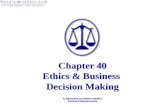 Chapter 40 Ethics & Business Decision Making. §1: Nature of Business Ethics Ethics is the study of right and wrong behavior in the world of business;