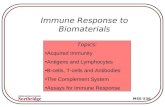 MSE-536 Immune Response to Biomaterials Topics: Acquired Immunity Antigens and Lymphocytes B-cells, T-cells and Antibodies The Complement System Assays.
