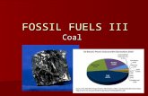 FOSSIL FUELS III Coal. Formed from ancient plants. Coal beds were prehistoric swamps. Can be considered to be “stored” solar energy. Photosynthesis: CO.
