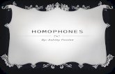 HOMOPHONES By: Ashley Poolee. WHAT IS A HOMOPHONE?  A homophone is each of two or more words having the same pronunciation but different meanings, origins,
