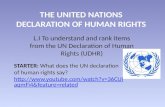 THE UNITED NATIONS DECLARATION OF HUMAN RIGHTS L.I To understand and rank items from the UN Declaration of Human Rights (UDHR) STARTER: What does the UN.