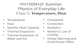 PHY205H1F Summer Physics of Everyday Life Class 5: Temperature, Heat Temperature Heat Specific Heat Capacity Thermal Expansion Thermal Expansion of Water.