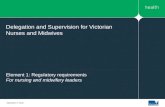 Element 1: Regulatory requirements For nursing and midwifery leaders Delegation and Supervision for Victorian Nurses and Midwives.