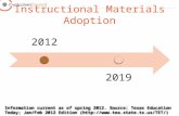 Instructional Materials Adoption Information current as of spring 2012. Source: Texas Education Today; Jan/Feb 2012 Edition (