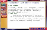 Section 1 Introduction-1 Capitalist and Mixed Systems Key Terms scarcity, traditional economy, command economy, market economy, factors of production,