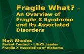 Fragile What? – An Overview of Fragile X Syndrome and its Associated Disorders Matt Rhodes Parent Contact - LINKS Leader Fragile X Association of Alabama.