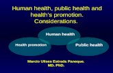 Human health, public health and health’s promotion. Considerations. Marcio Ulises Estrada Paneque. MD. PhD. Human health Health promotion Public health.