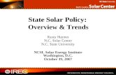 State Solar Policy: Overview & Trends Rusty Haynes N.C. Solar Center N.C. State University NCSL Solar Energy Institute Washington, D.C. October 19, 2007.