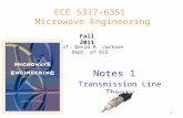 Prof. David R. Jackson Dept. of ECE Notes 1 ECE 5317-6351 Microwave Engineering Fall 2011 Transmission Line Theory 1.