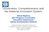Universities, Competitiveness and the National Innovation System Alfred Watkins S&T Program Coordinator Education Department Human Development Network.
