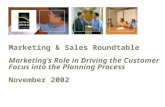 Marketing & Sales Roundtable Marketing ’ s Role in Driving the Customer Focus into the Planning Process November 2002.