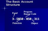 The Basic Account Structure 3 - 5850 - 050 - 311 Fund Function Program Report Code Object.