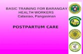 BASIC TRAINING FOR BARANGAY HEALTH WORKERS Calasiao, Pangasinan POSTPARTUM CARE.