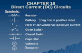 CHAPTER 18 Direct Current (DC) Circuits Symbols: Resistor Battery (long line is positive side) Flow of conventional (positive) current Open Switch Closed.