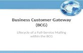 Business Customer Gateway (BCG) Lifecycle of a Full-Service Mailing within the BCG.