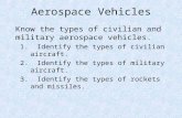 Aerospace Vehicles Know the types of civilian and military aerospace vehicles. 1. Identify the types of civilian aircraft. 2. Identify the types of military.