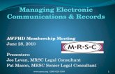 AWPHD Membership Meeting June 28, 2010 Presenters: Joe Levan, MRSC Legal Consultant Pat Mason, MRSC Senior Legal Consultant 1  (206) 625-1300.