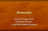 Dementia Sanjay K Nigam, M.D. Psychiatry Director, Greenville Regional Hospital.