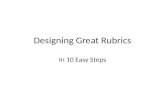 Designing Great Rubrics In 10 Easy Steps. 1 Don’t make task-specific rubrics. This is the same reasoning behind why you do not write specific objectives.