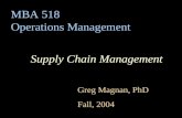 MBA 518 Operations Management Supply Chain Management Greg Magnan, PhD Fall, 2004.