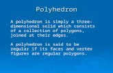 Polyhedron A polyhedron is simply a three-dimensional solid which consists of a collection of polygons, joined at their edges. A polyhedron is said to.