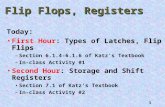 1 Flip Flops, Registers Today: Latches, Flip FlipsFirst Hour: Types of Latches, Flip Flips –Section 6.1.4-6.1.6 of Katz’s Textbook –In-class Activity #1.