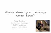 Where does your energy come from? Mary Savina Carleton College CLEAN webinar April 12, 2011.