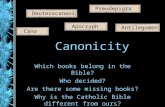 Canonicity Which books belong in the Bible? Who decided? Are there some missing books? Why is the Catholic Bible different from ours? Canon Apocrypha Pseudepigraphal.