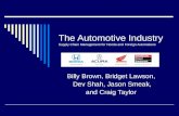 The Automotive Industry Supply Chain Management for Honda and Foreign Automakers Billy Brown, Bridget Lawson, Dev Shah, Jason Smeak, and Craig Taylor.