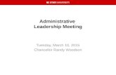 Administrative Leadership Meeting Tuesday, March 10, 2015 Chancellor Randy Woodson.