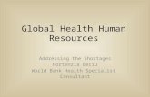 Global Health Human Resources Addressing the Shortages Hortenzia Beciu World Bank Health Specialist Consultant.