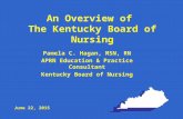 An Overview of The Kentucky Board of Nursing Pamela C. Hagan, MSN, RN APRN Education & Practice Consultant Kentucky Board of Nursing June 22, 2015.