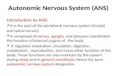 Autonomic Nervous System (ANS) Introduction to ANS:  It is the part of the peripheral nervous system (Cranial and spinal nerves ).  It composed of nerves,